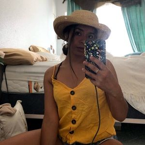 yellow linen blend spaghetti strap tank top